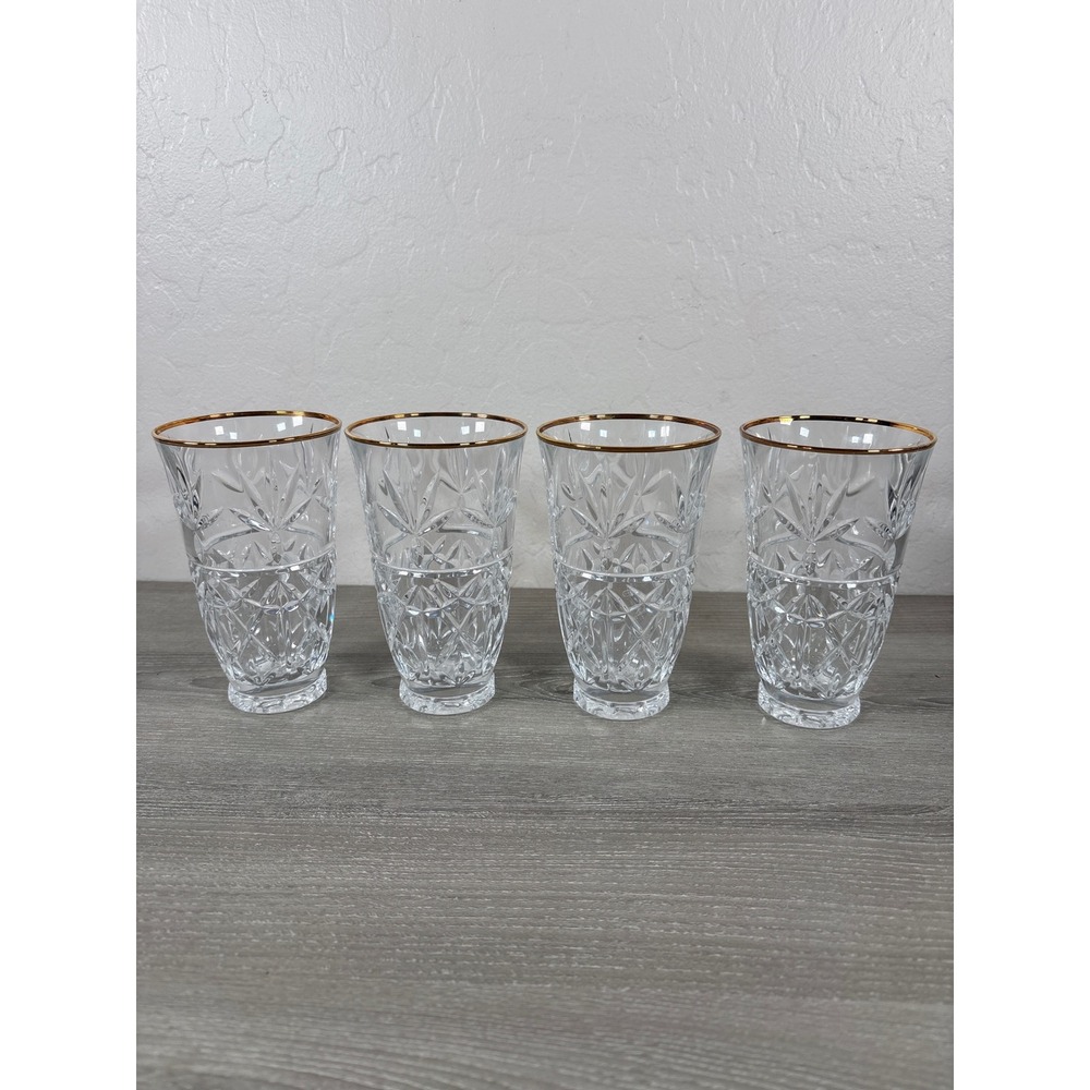 Crystal highball glasses set with gold rim, Cristal D'Arques France- Set of 4
